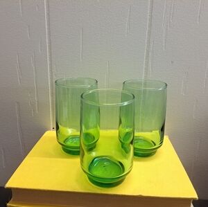 Vintage Dominion Glass Green Juice Glasses 5 oz. Lot of 3 Stackable